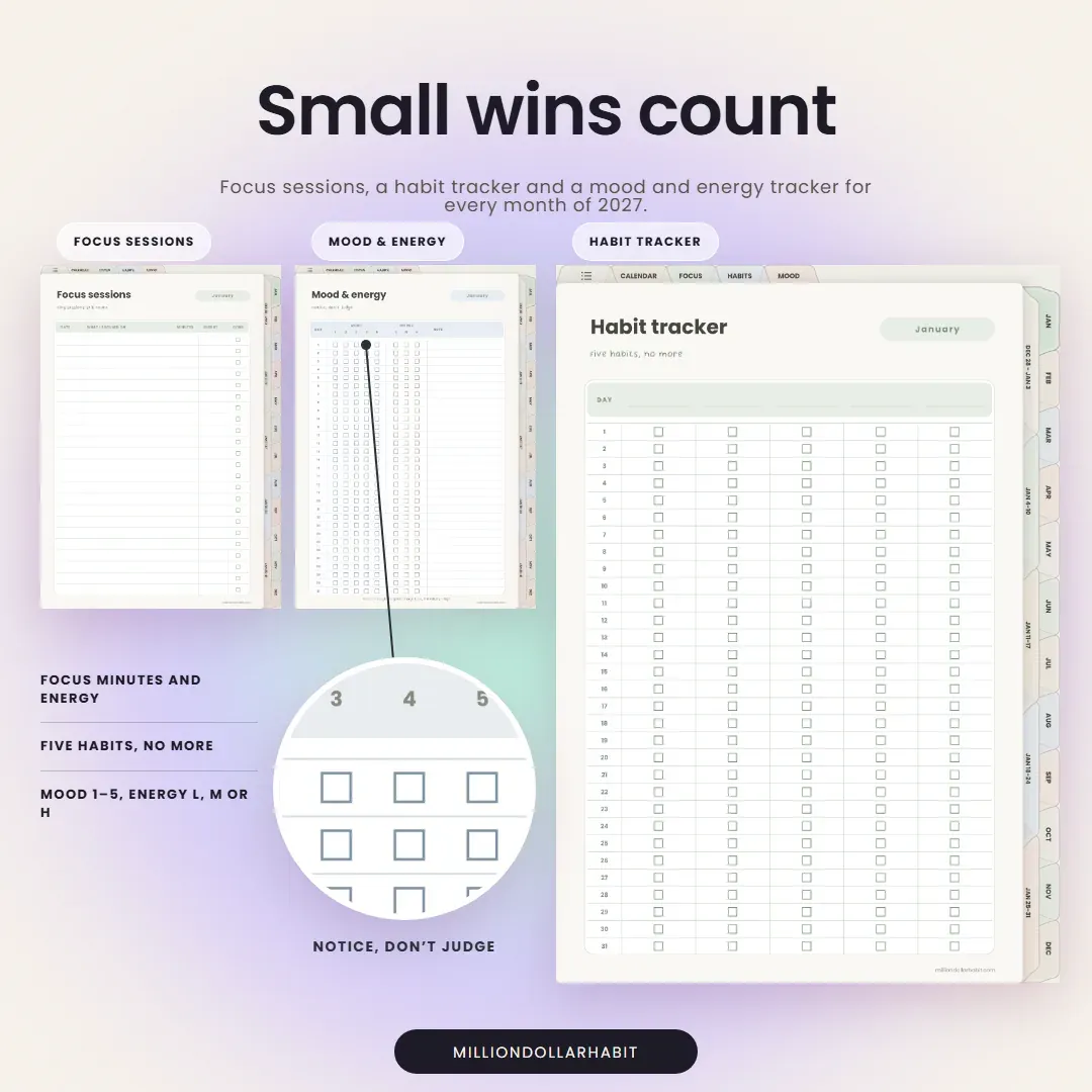 2027 Quiet Mind ADHD Planner: Small wins count, with focus sessions, a habit tracker and a mood and energy tracker