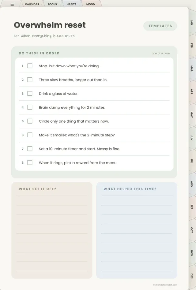 Overwhelm reset page in the 2027 Quiet Mind ADHD Planner