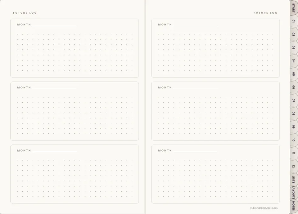 Future log page in the 2027 Bullet Journal