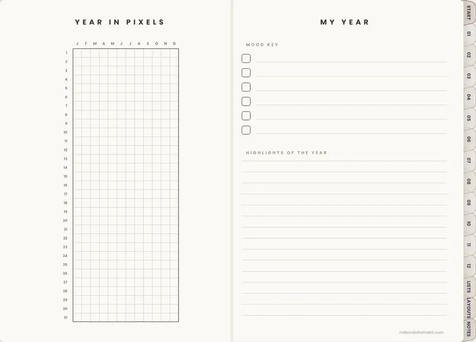 Year in pixels page from the 2027 Bullet Journal