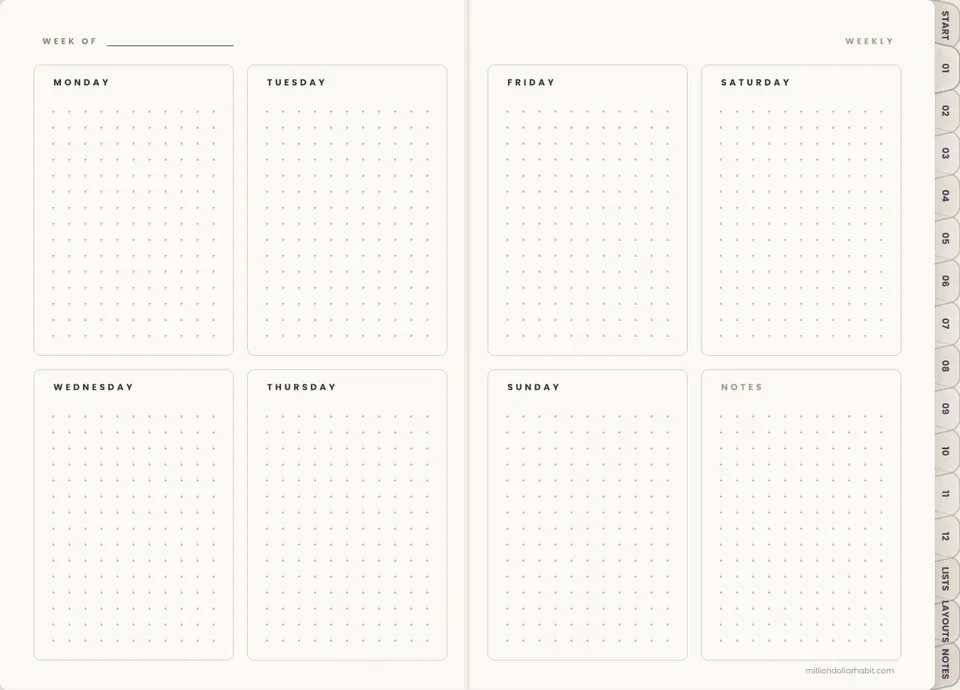 Weekly spread page in the 2027 Bullet Journal