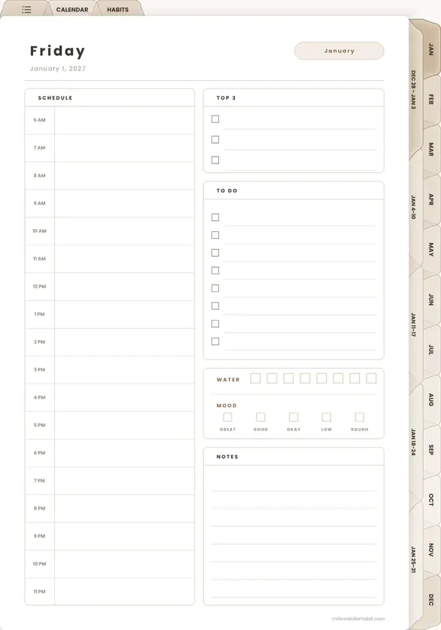 Daily page page from the 2027 Daily Planner