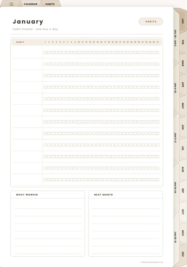 Habit tracker page in the 2027 Daily Planner