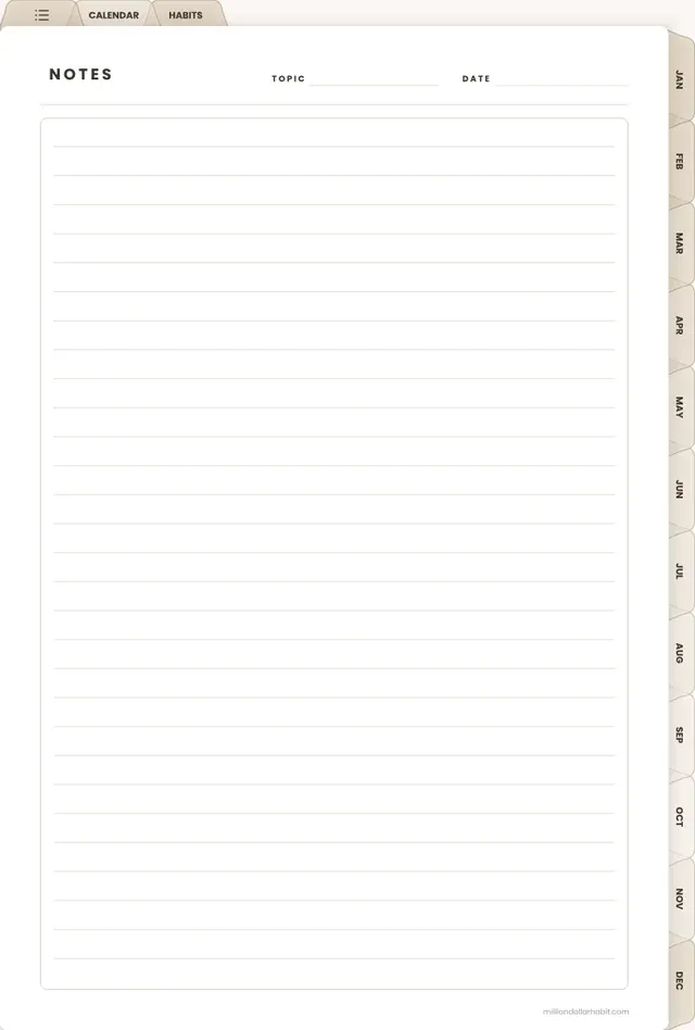 Lined notes page in the 2027 Daily Planner