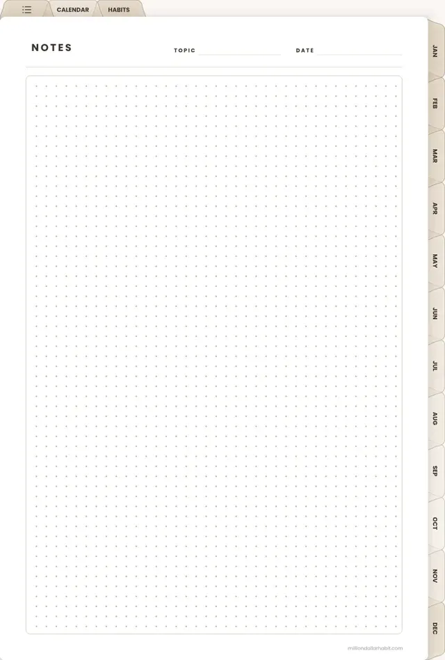 Dot grid notes page in the 2027 Daily Planner