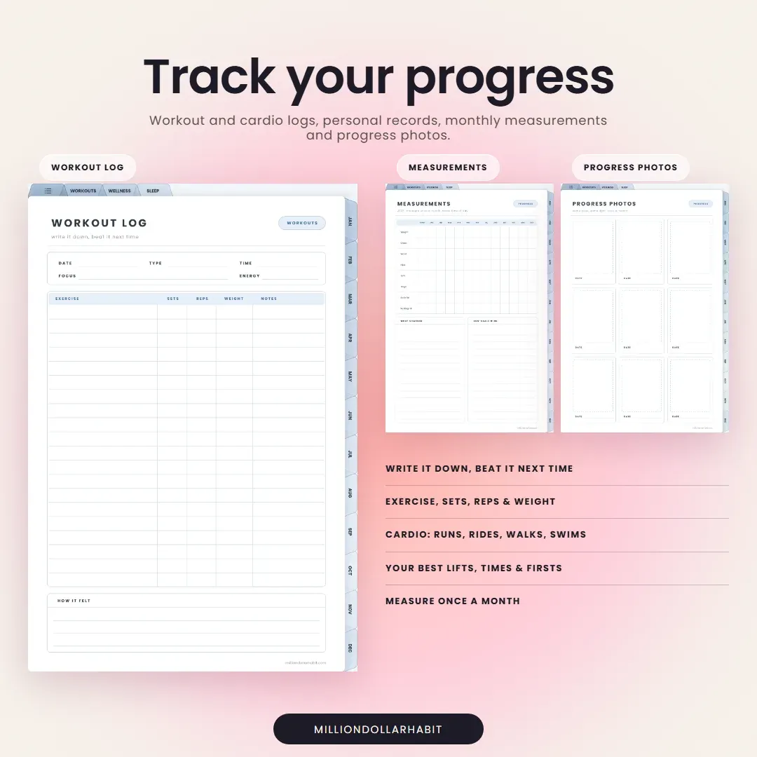 2027 Fitness & Wellness Planner: Track your progress, with workout and cardio logs, personal records, measurements and progress photos