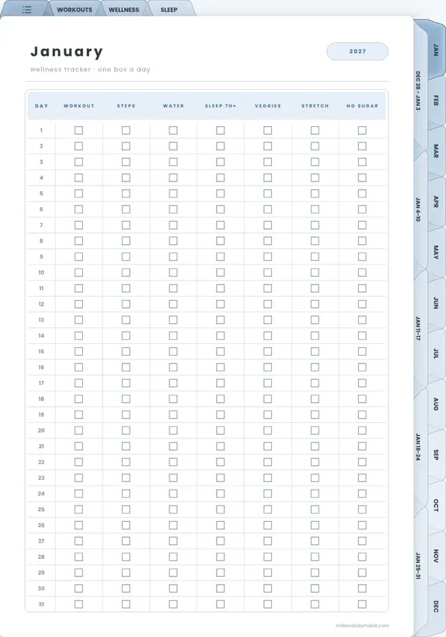 Wellness tracker page in the 2027 Fitness & Wellness Planner