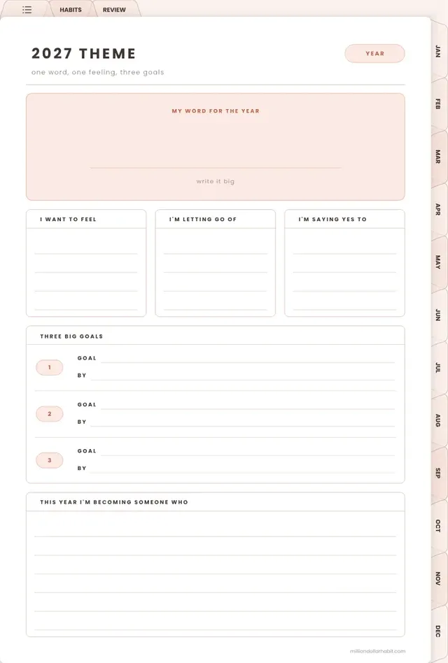 Year theme page in the 2027 Goal & Habit Planner