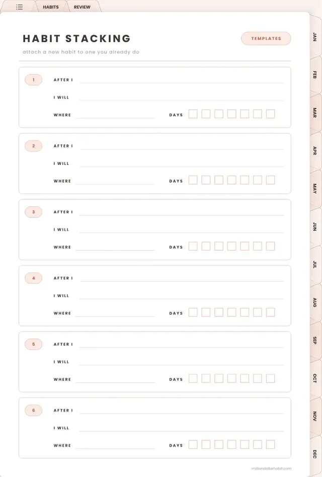 Habit stacking page in the 2027 Goal & Habit Planner