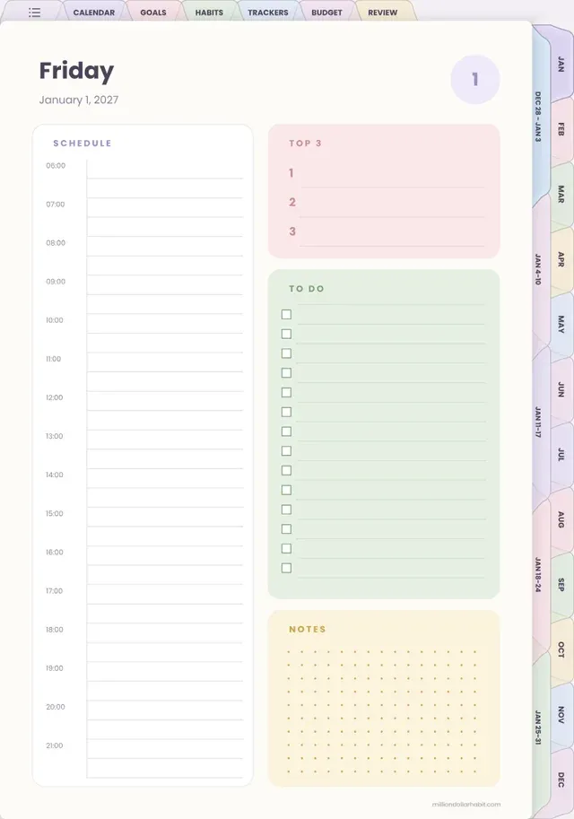 Daily page page in the 2027 All-in-One Life Planner