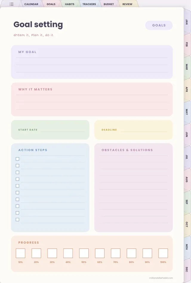 Goal setting page in the 2027 All-in-One Life Planner