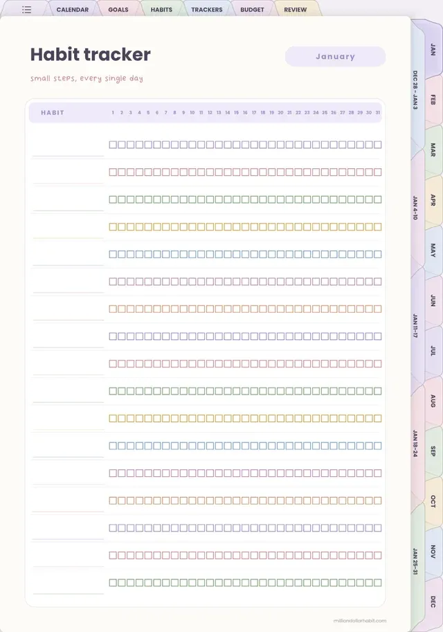 Habit tracker page in the 2027 All-in-One Life Planner