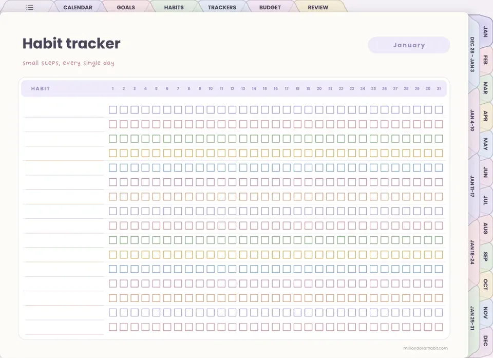 Habit tracker page in the 2027 All-in-One Life Planner Landscape