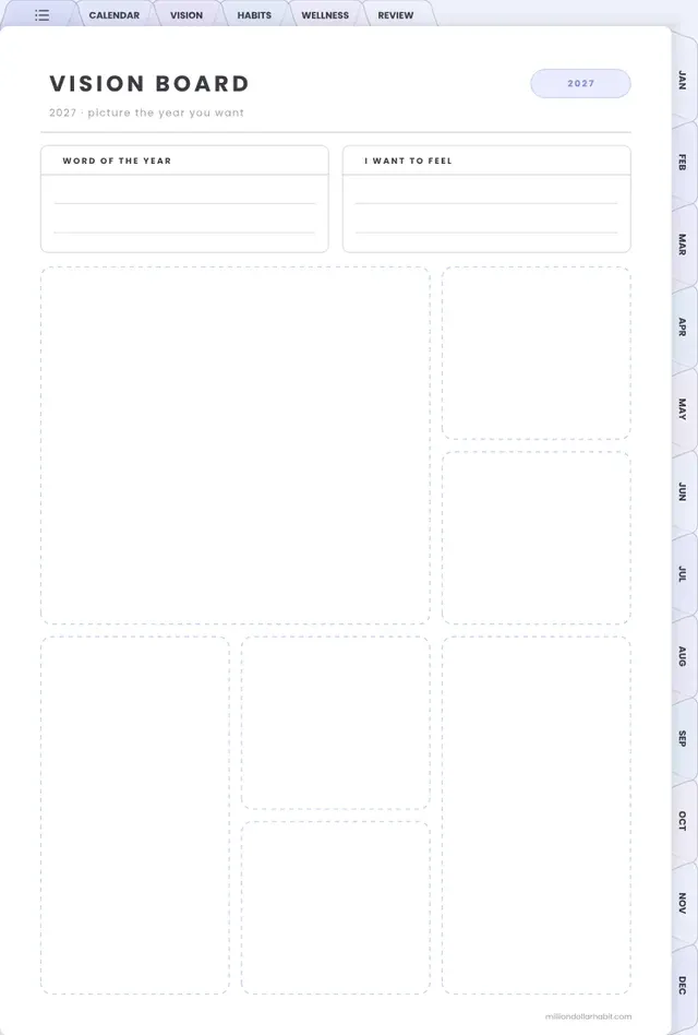 Vision board page from the 2027 Spark Planner