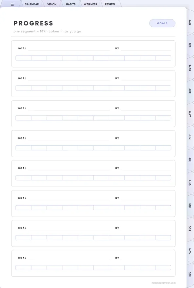 Progress bars page in the 2027 Spark Planner