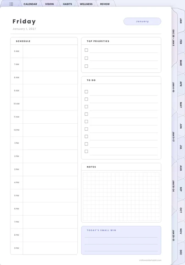 Daily page page in the 2027 Spark Planner