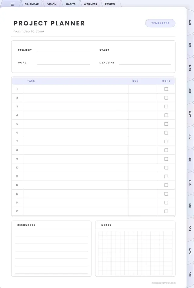 Project planner page in the 2027 Spark Planner