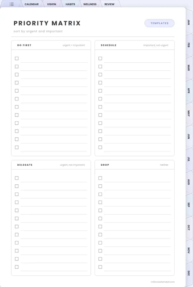Priority matrix page in the 2027 Spark Planner