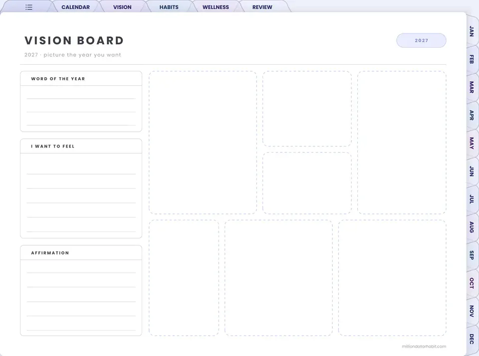 Vision board page in the 2027 Spark Planner Landscape