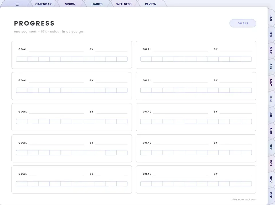 Progress bars page in the 2027 Spark Planner Landscape