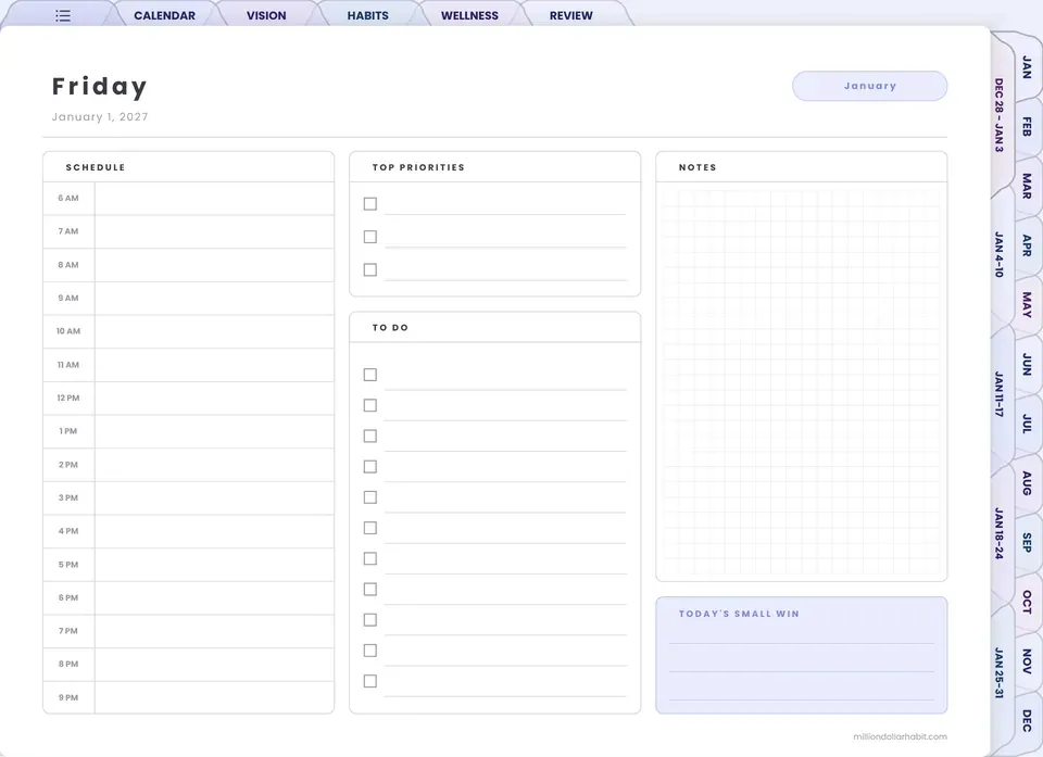 Daily page page in the 2027 Spark Planner Landscape
