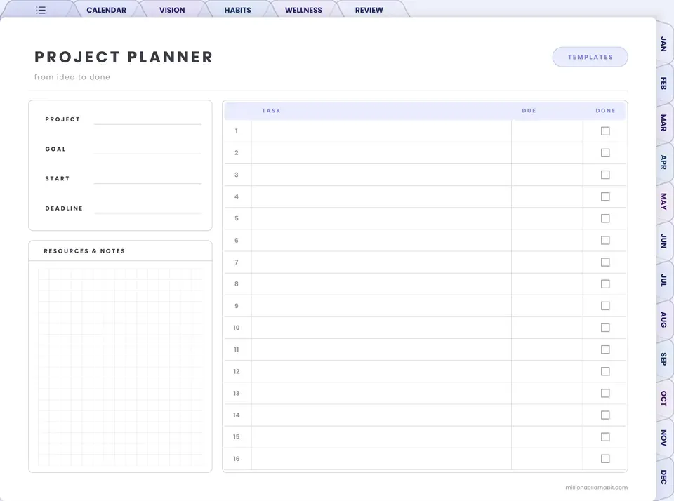 Project planner page in the 2027 Spark Planner Landscape