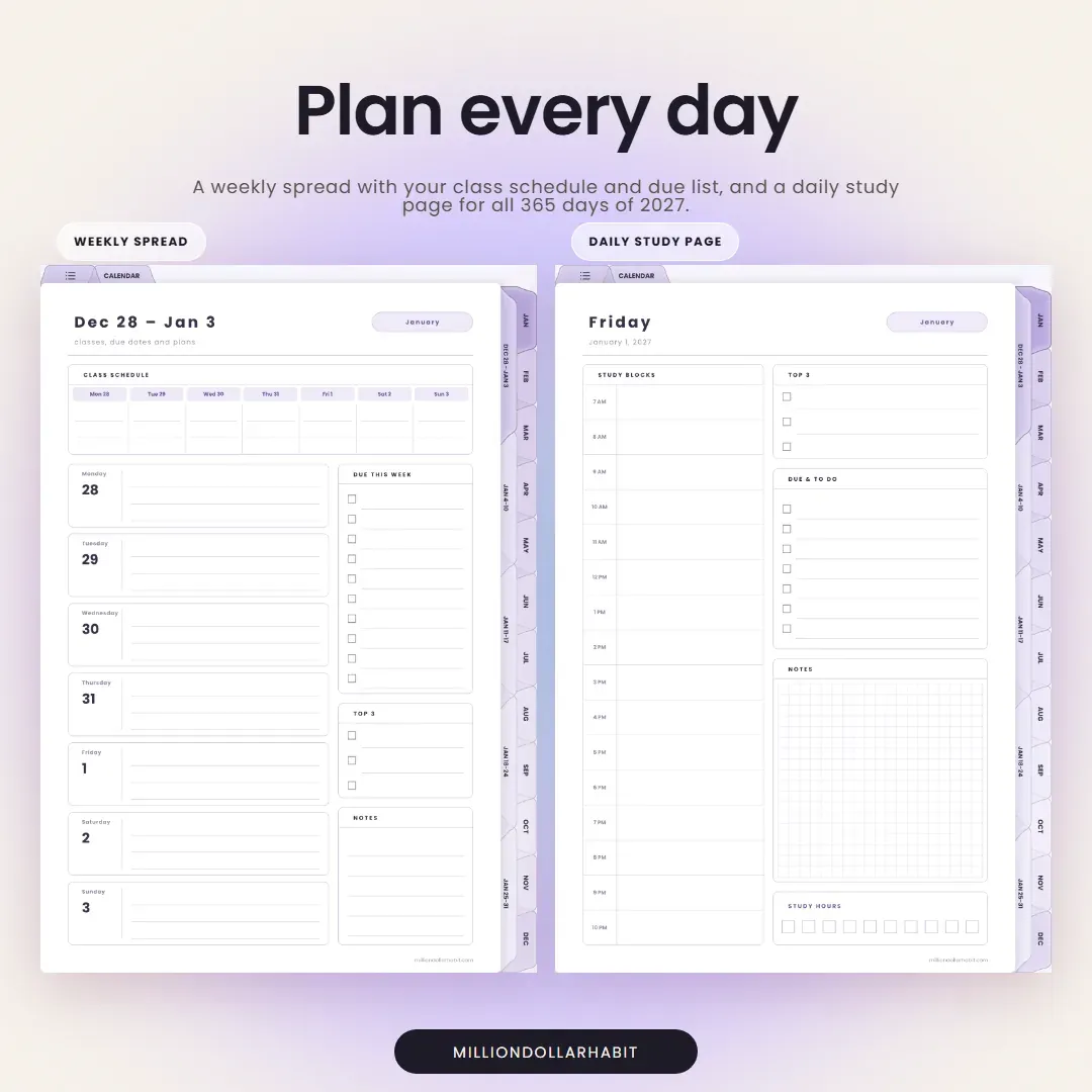 2027 Student Planner: Plan every day, with a weekly spread for your class schedule and due list and a daily study page