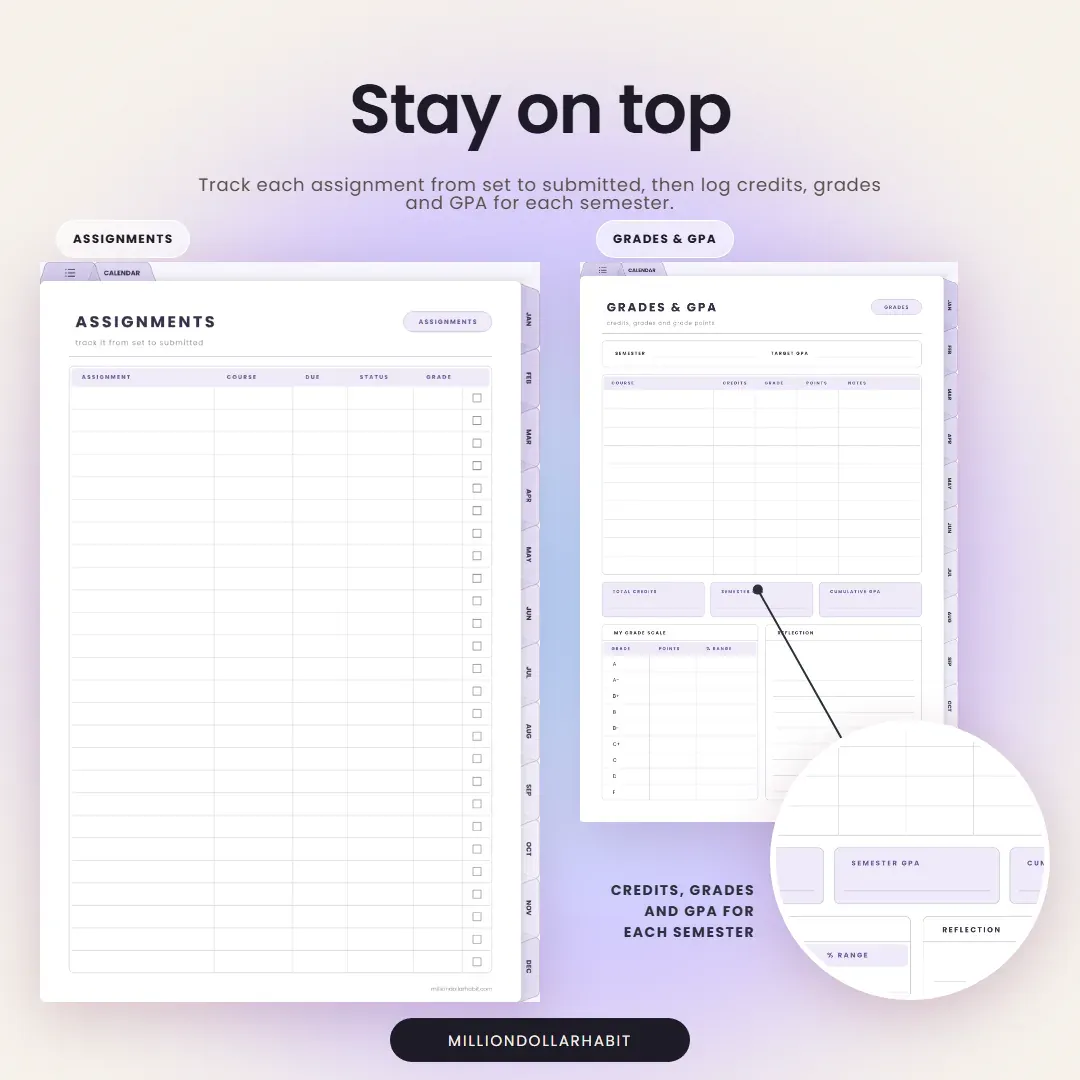 2027 Student Planner: Stay on top, with an assignment tracker and credits, grades and GPA for each semester