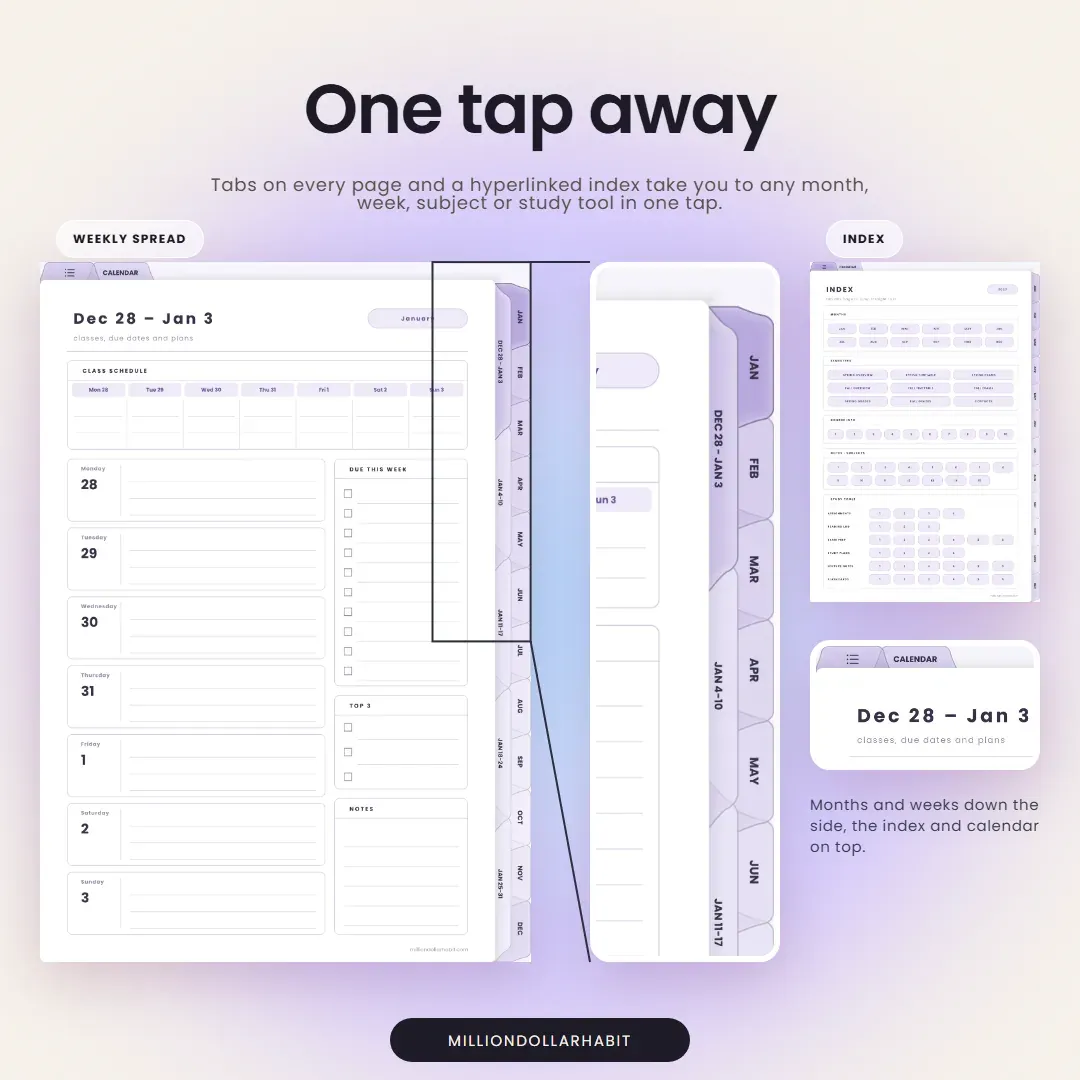 2027 Student Planner: One tap away, with tabs on every page and a hyperlinked index