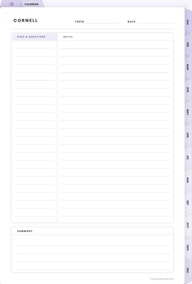 Cornell notes page in the 2027 Student Planner