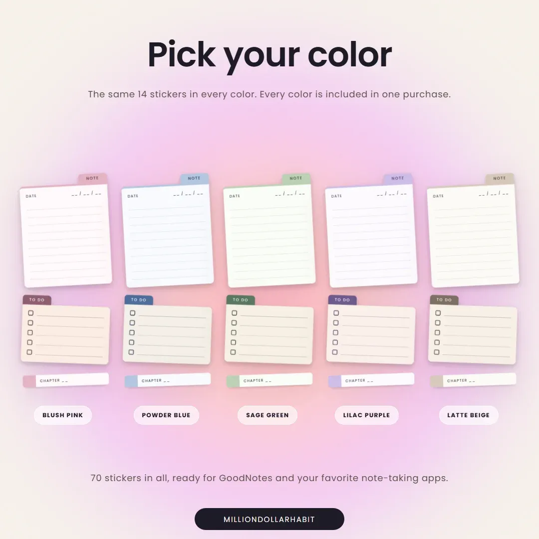 Desk Memo Sticker Kit in all 5 colors