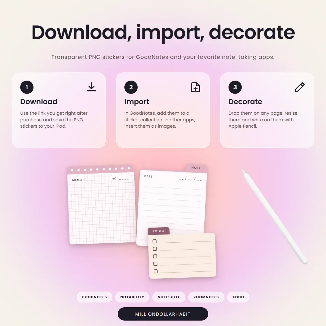 How to download and import the Desk Memo Sticker Kit