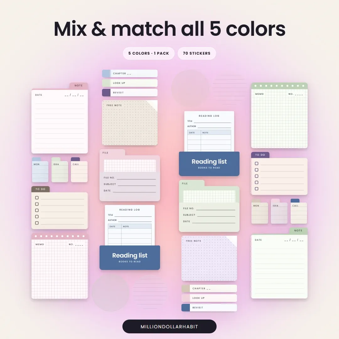 Desk Memo Sticker Kit: mix and match all 5 colors