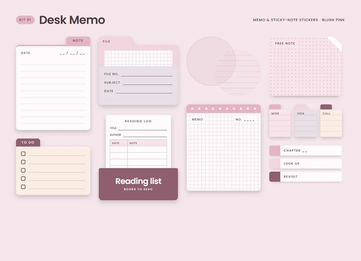 Blush Pink page in the Desk Memo Sticker Kit