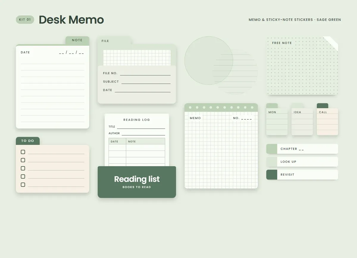 Sage Green page in the Desk Memo Sticker Kit