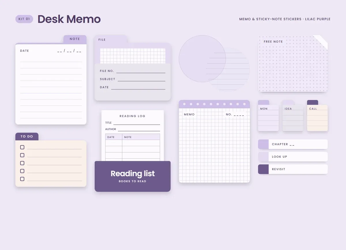 Lilac Purple page in the Desk Memo Sticker Kit