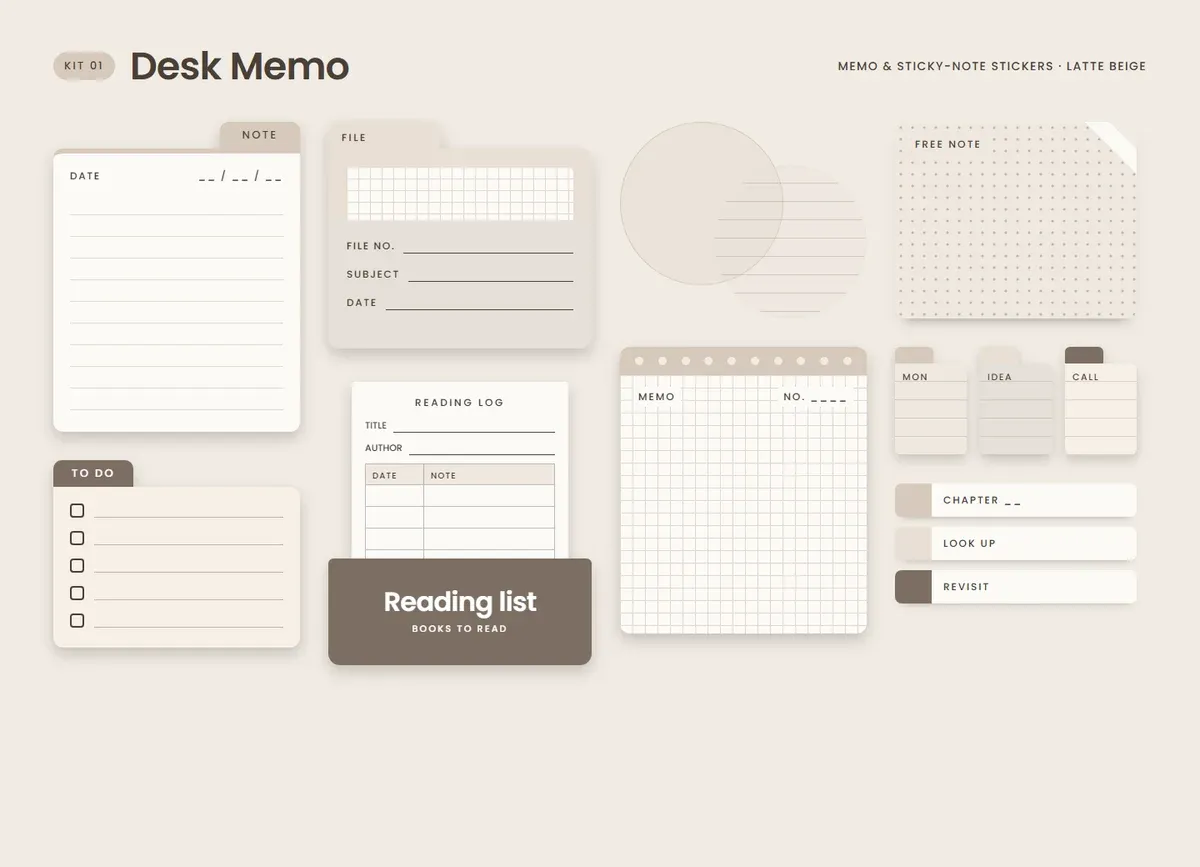Latte Beige page in the Desk Memo Sticker Kit