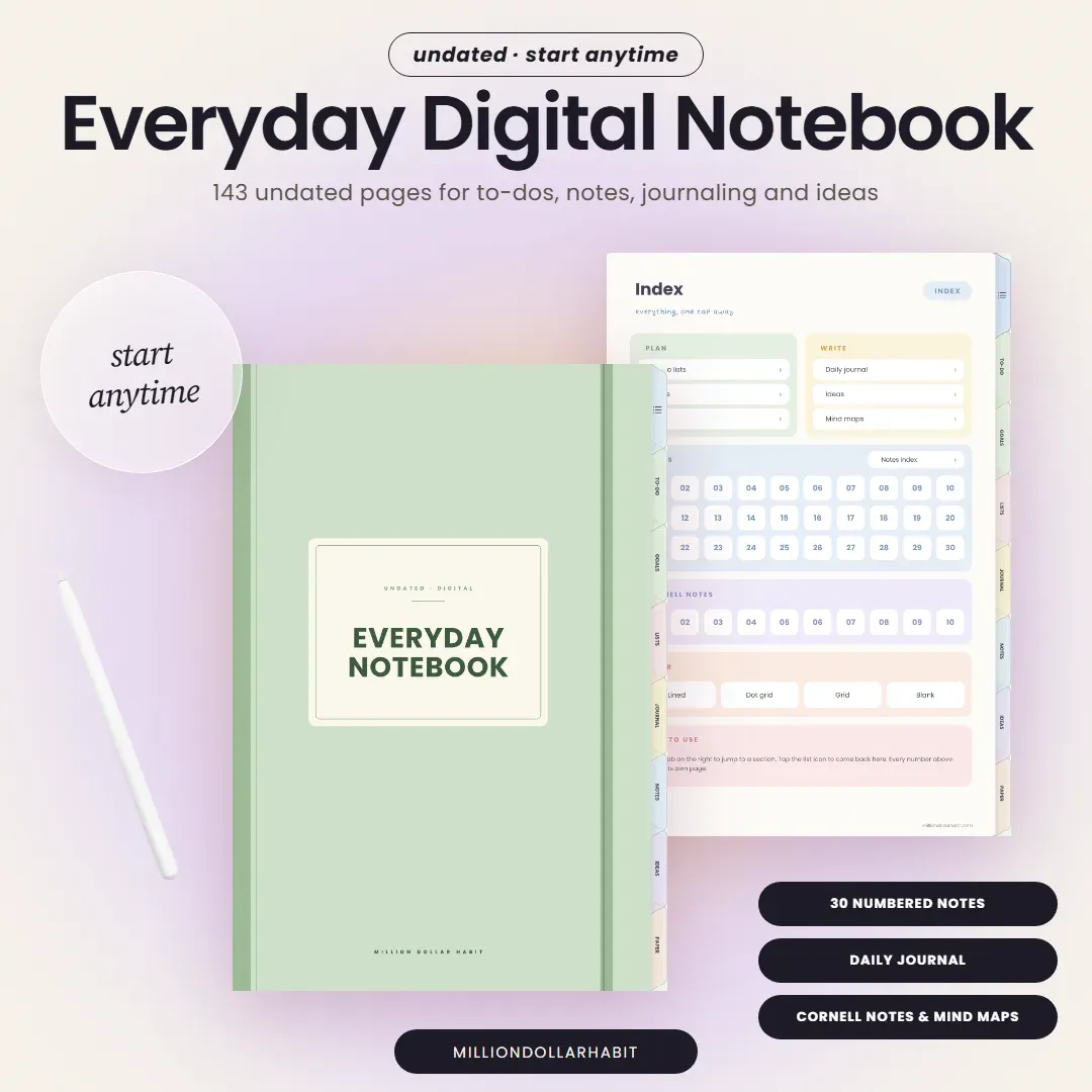 Everyday Digital Notebook cover: 143 undated pages for to-dos, notes, journaling and ideas