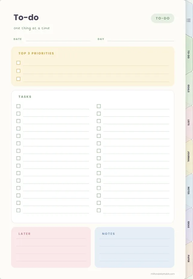 To-do page in the Everyday Digital Notebook