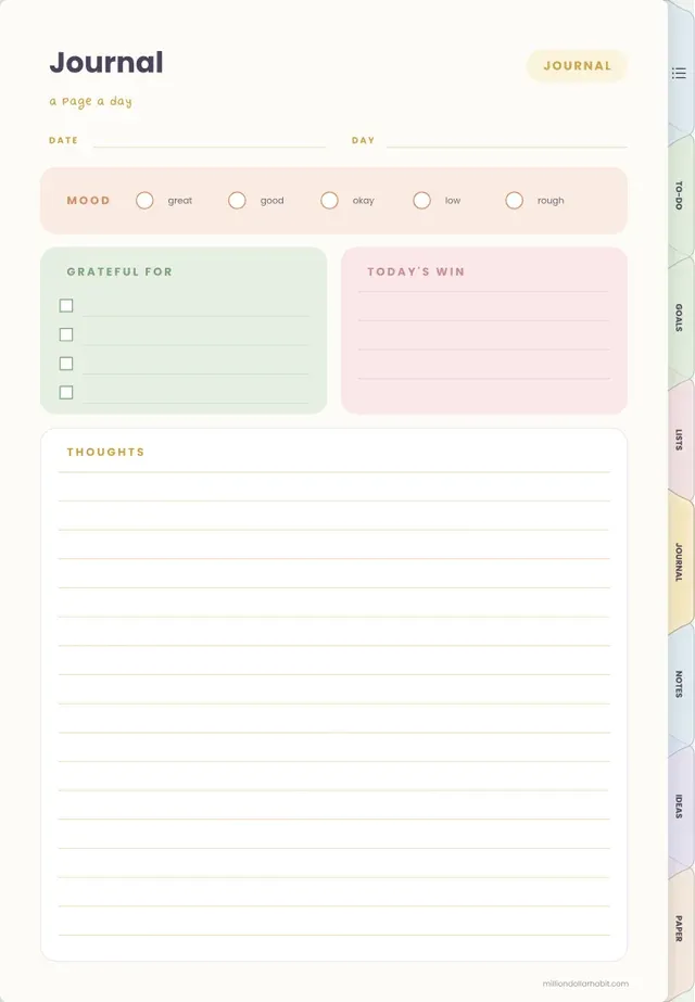 Daily journal page in the Everyday Digital Notebook