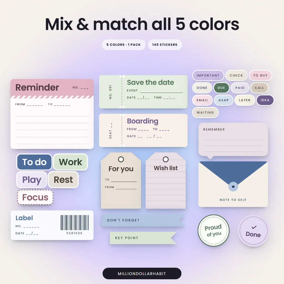 Labels & Notes Sticker Kit: mix and match all 5 colors