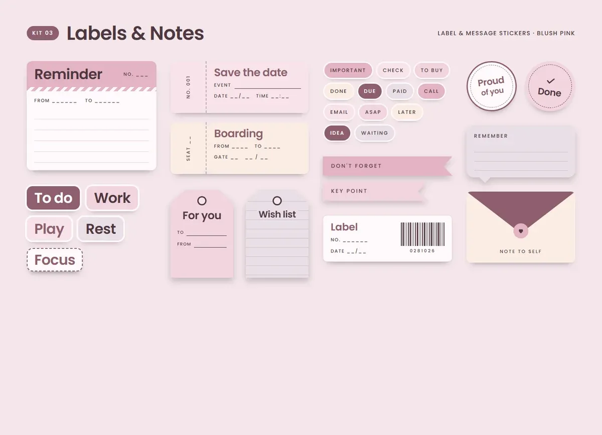 Blush Pink page in the Labels & Notes Sticker Kit