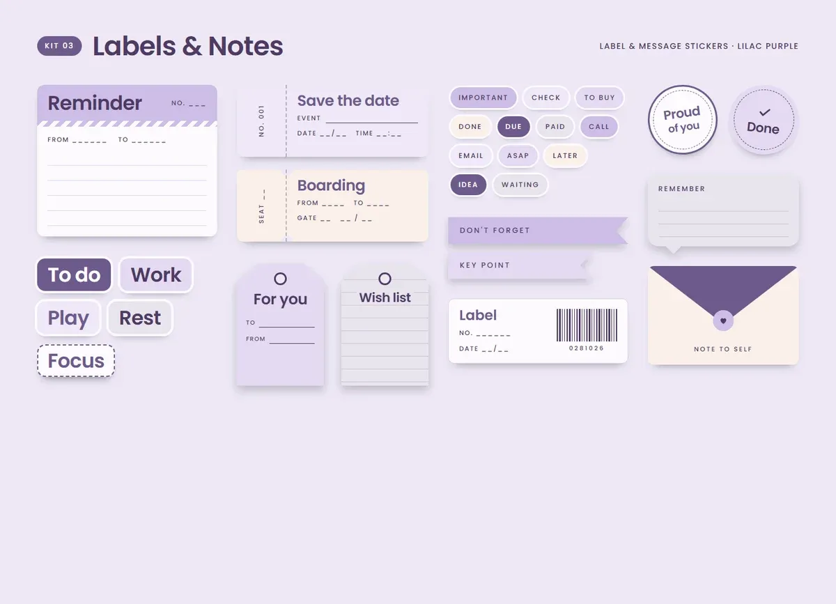 Lilac Purple page in the Labels & Notes Sticker Kit