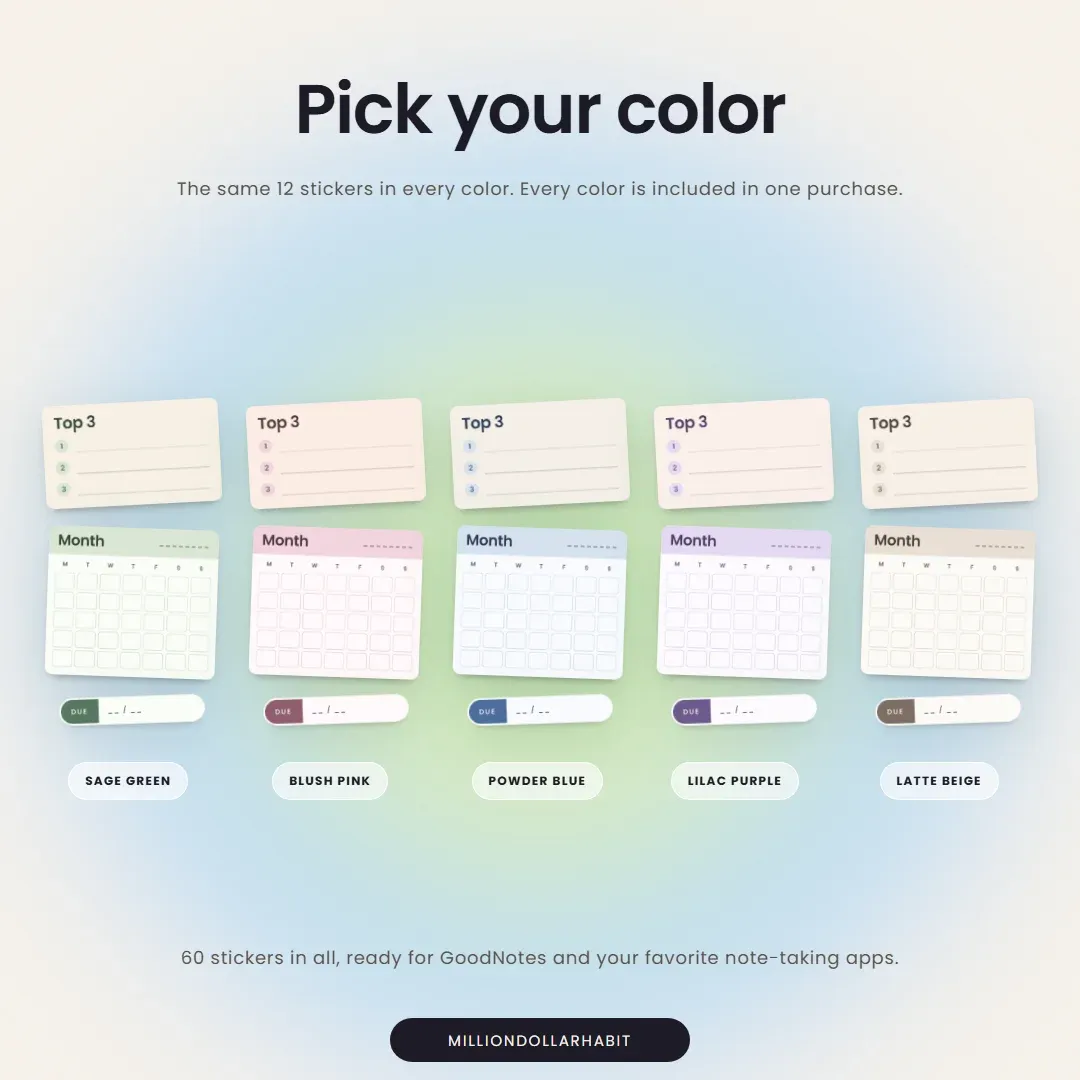 Plan & Track Sticker Kit in all 5 colors