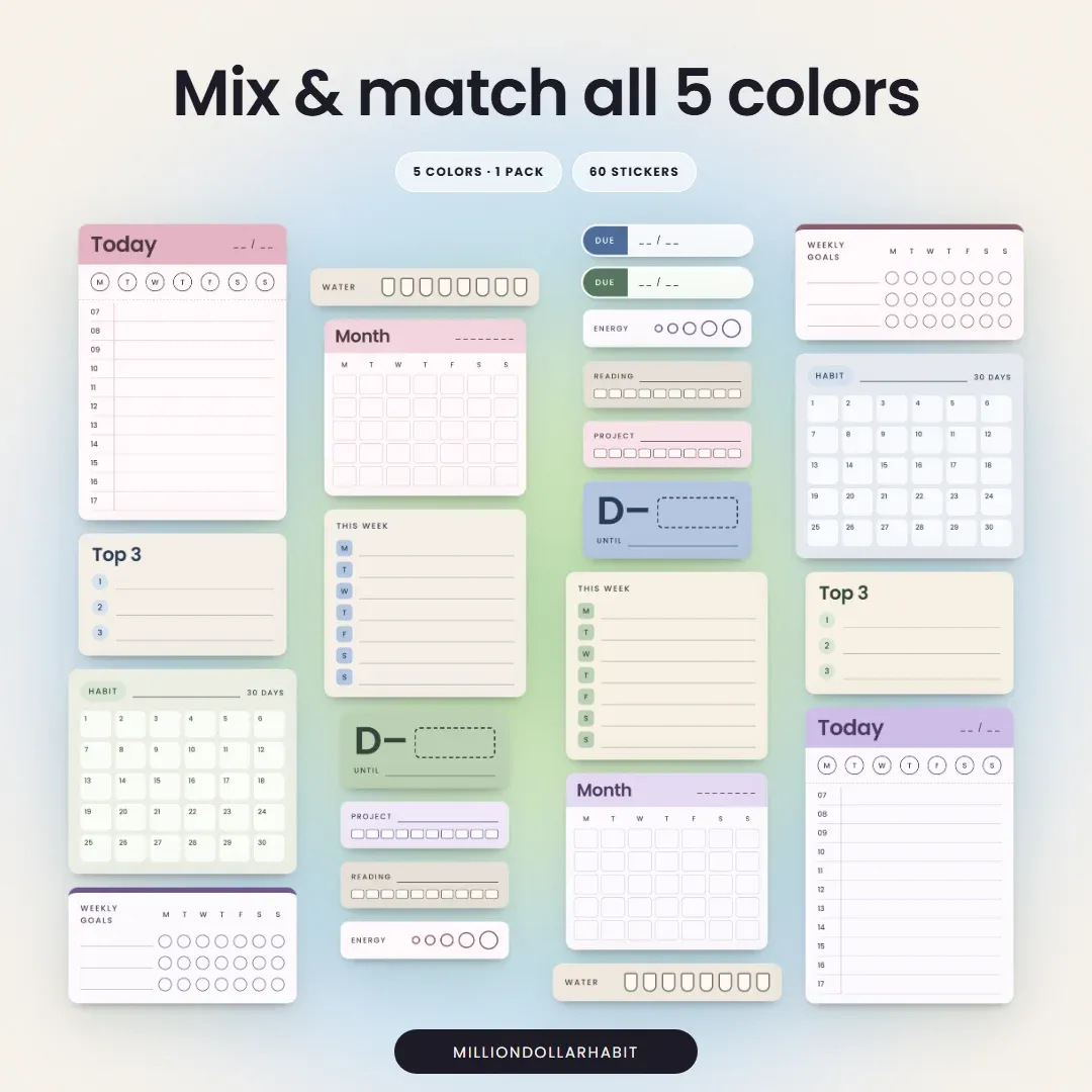 Plan & Track Sticker Kit: mix and match all 5 colors