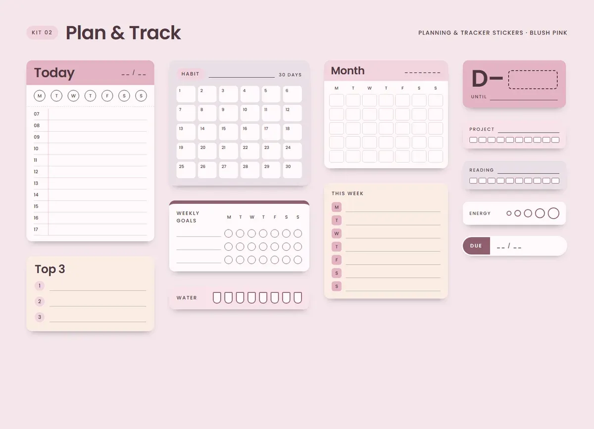 Blush Pink page in the Plan & Track Sticker Kit