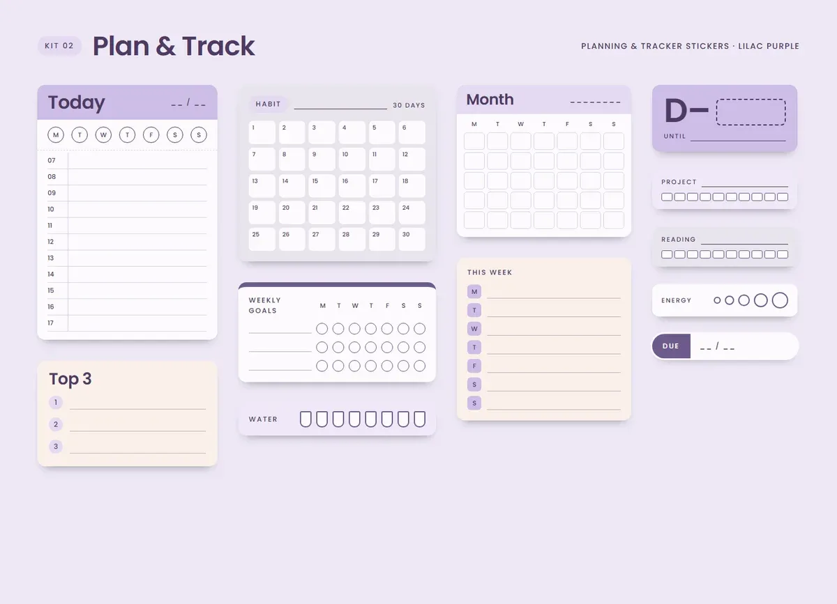 Lilac Purple page in the Plan & Track Sticker Kit