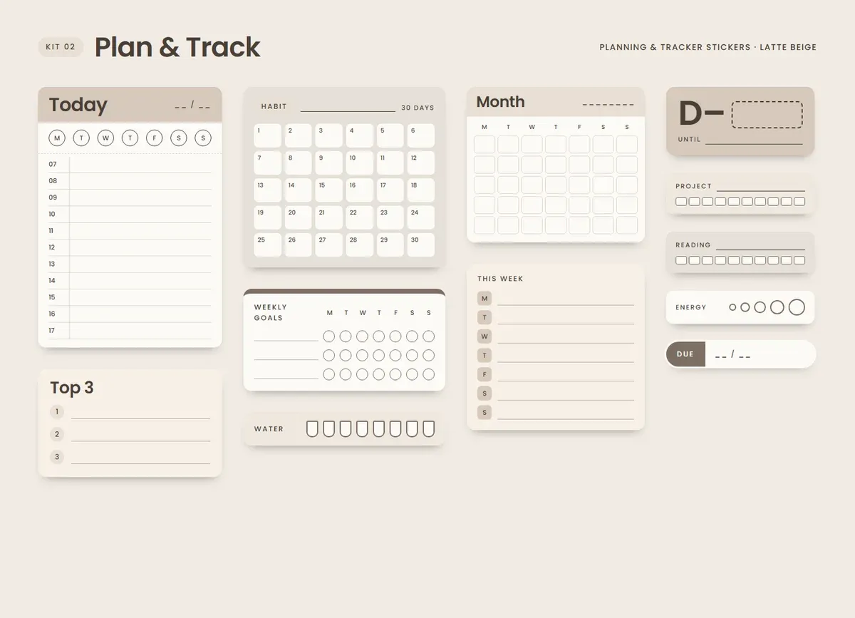 Latte Beige page in the Plan & Track Sticker Kit
