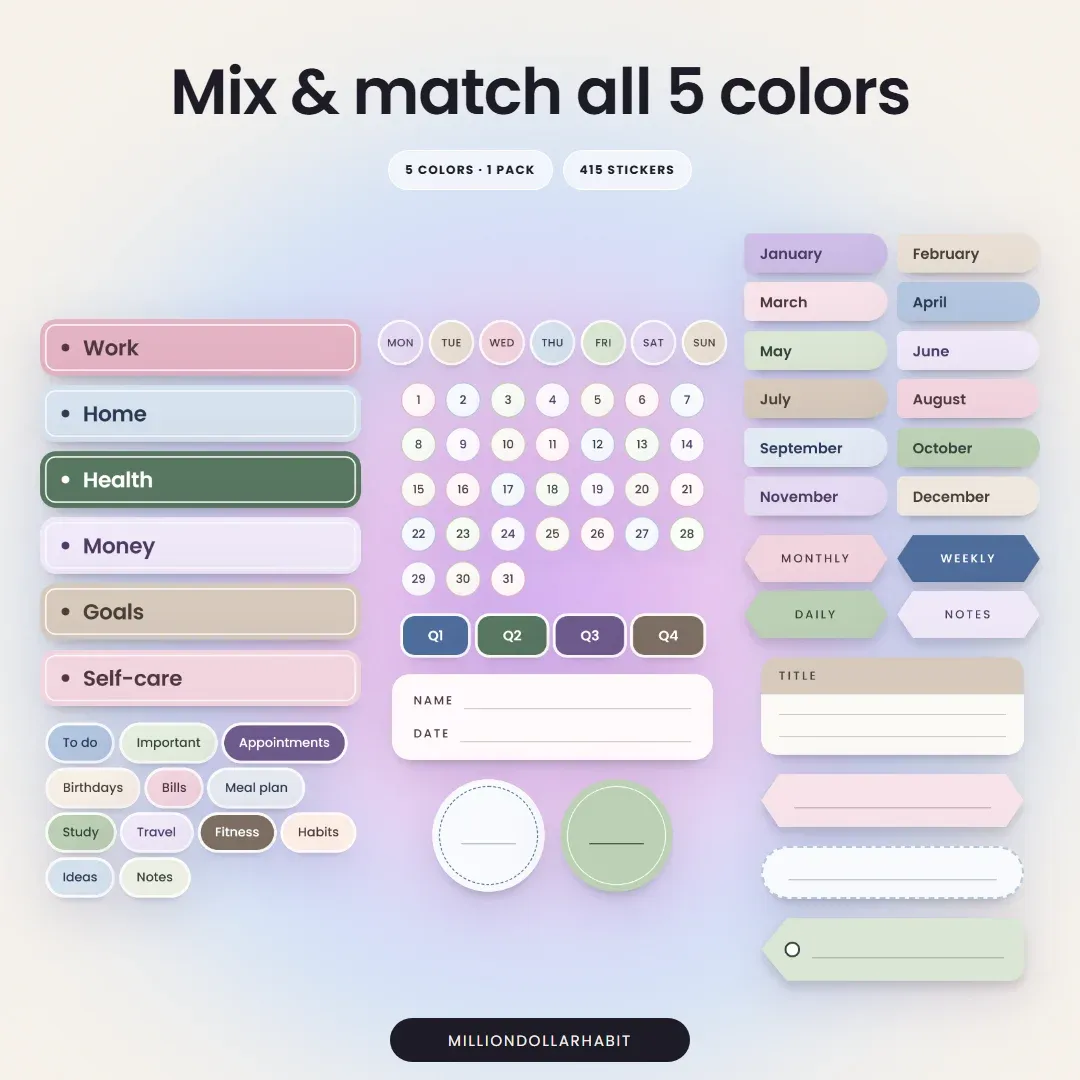 Planner Labels Sticker Kit: mix and match all 5 colors