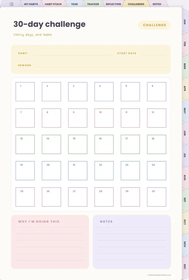30-day challenge page in the Undated Habit Tracker